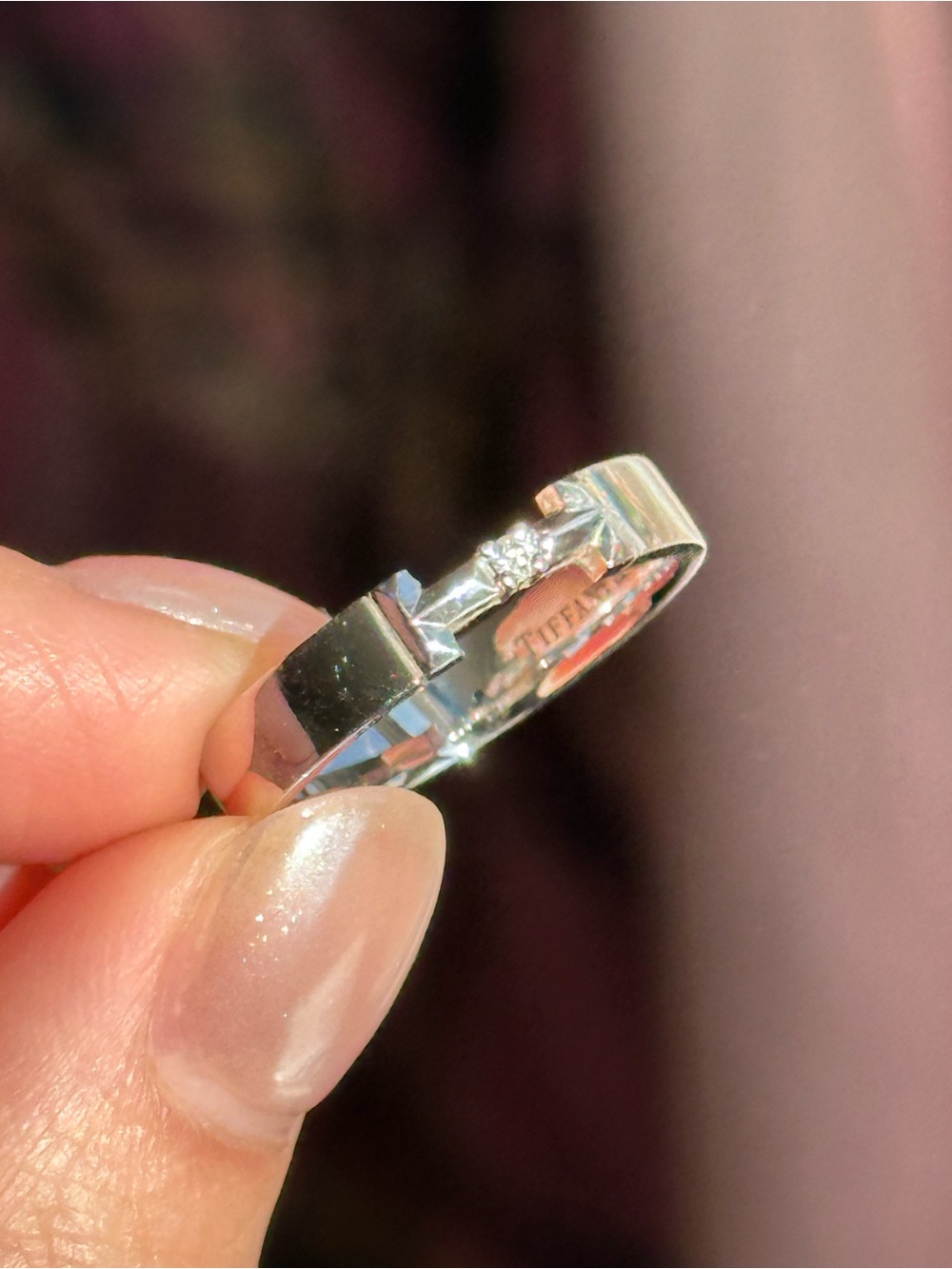 Tiffany & Co. 18k White Gold 0.03tcw Diamond Tiffany T Ring Size US 8